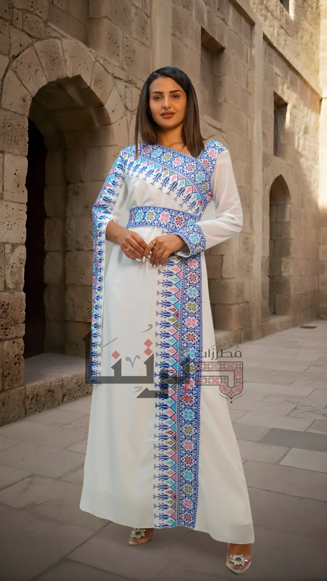 Embroidered White and Blue Dress