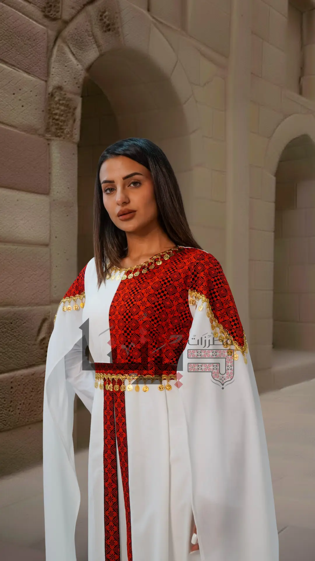 Embroidered White and Red Dress