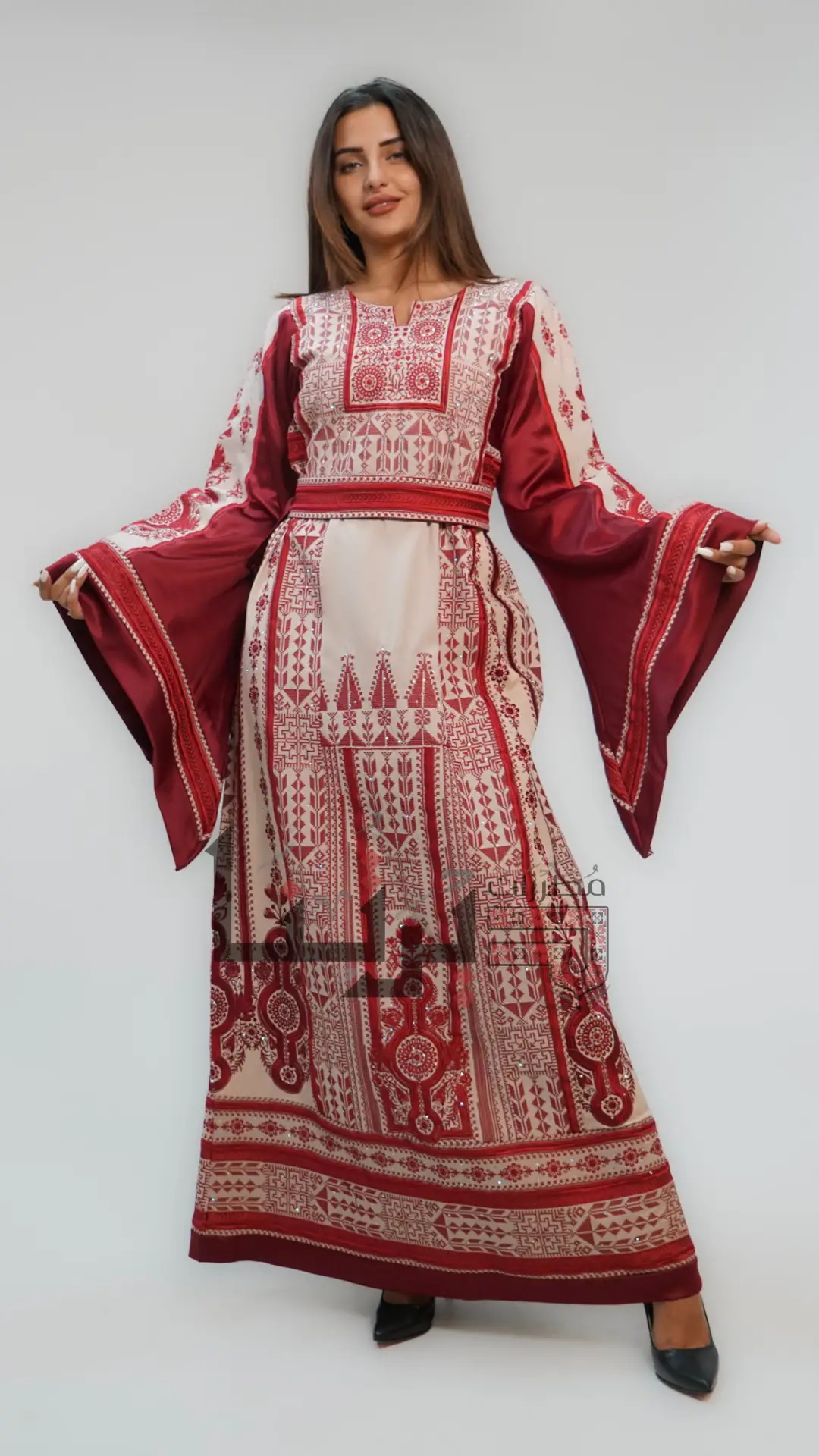 Embroidered Burgundy & Cream Dress