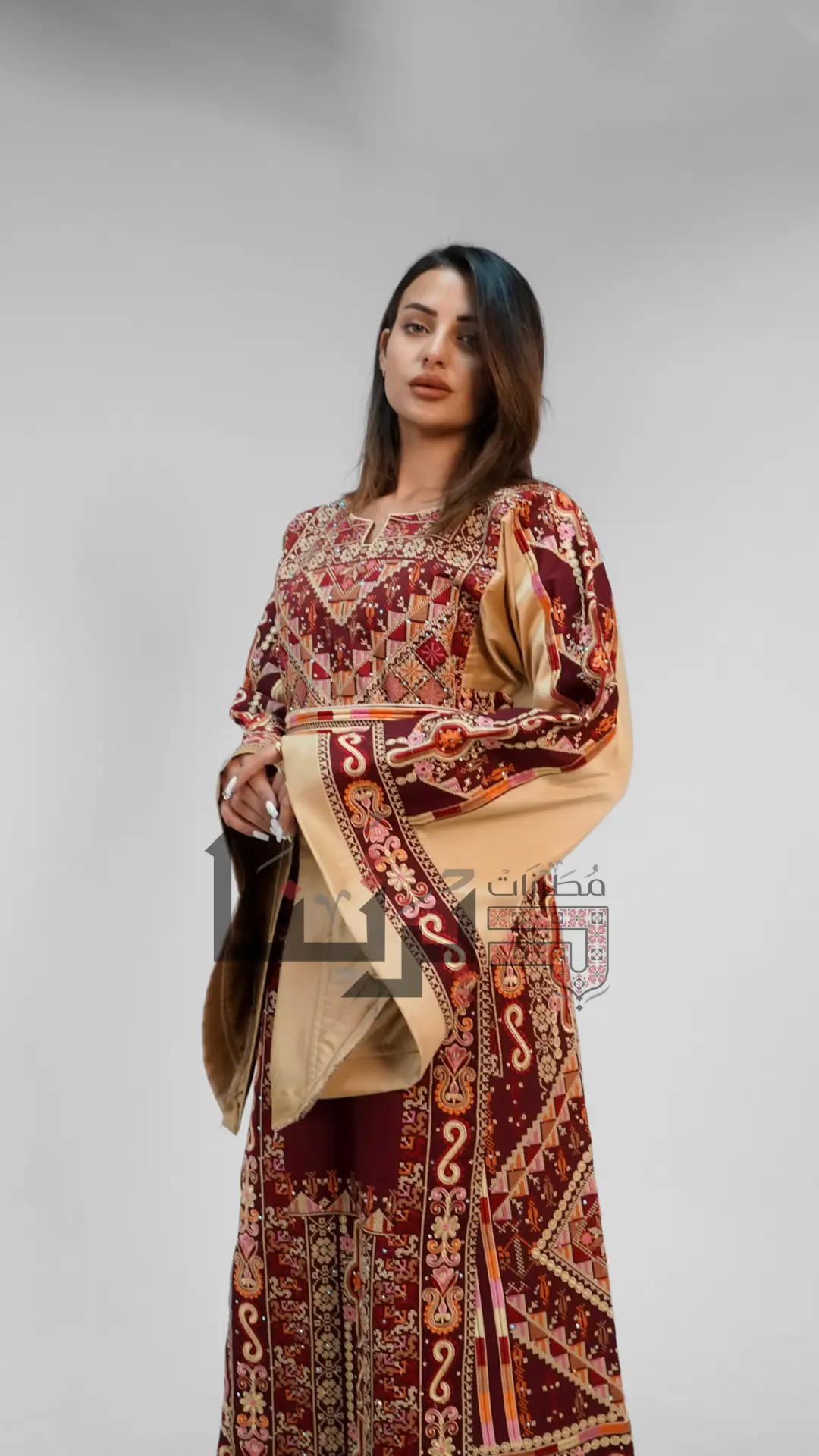 Embroidered Maroon and Gold Kaftan