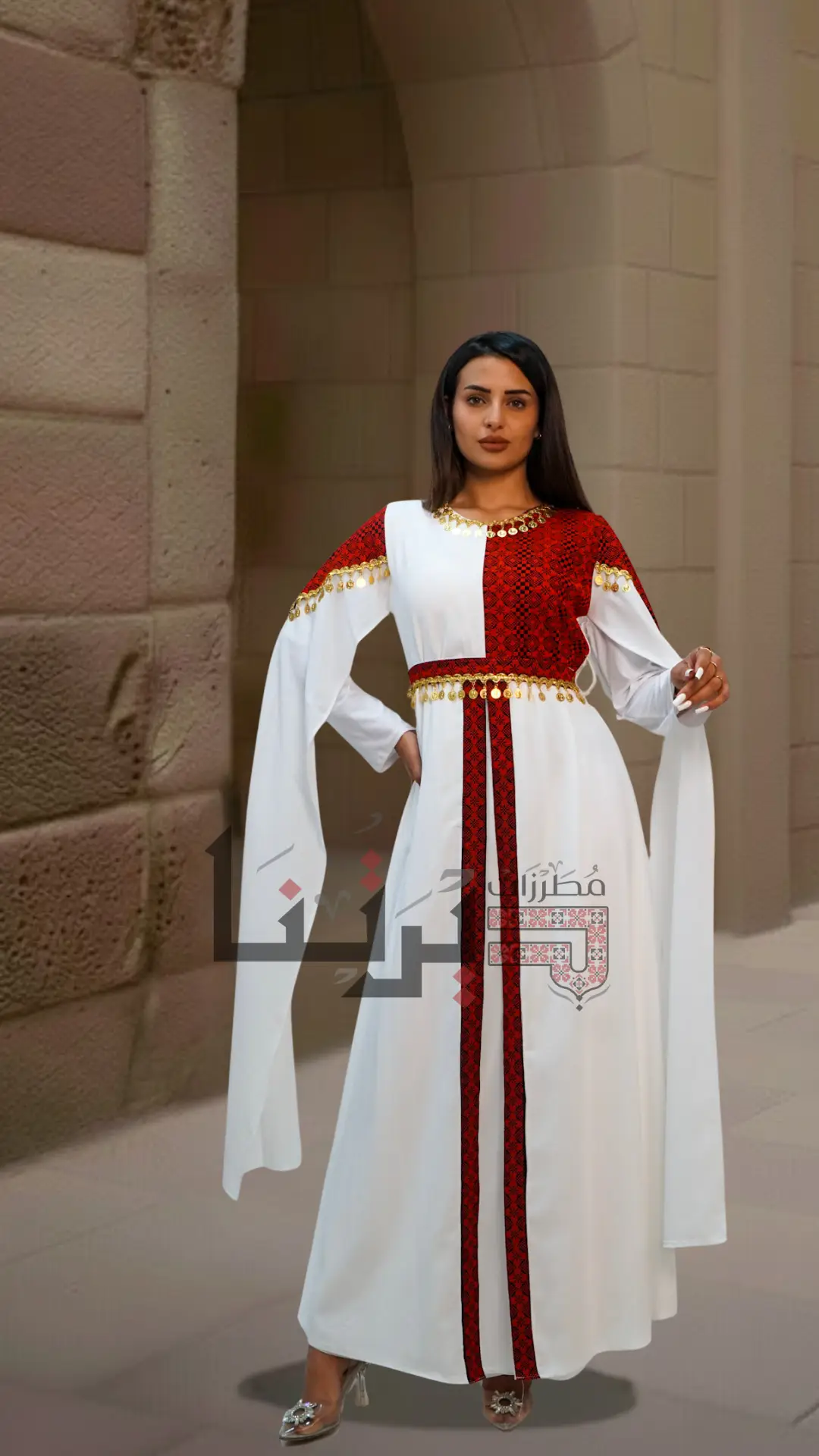 Embroidered White and Red Dress