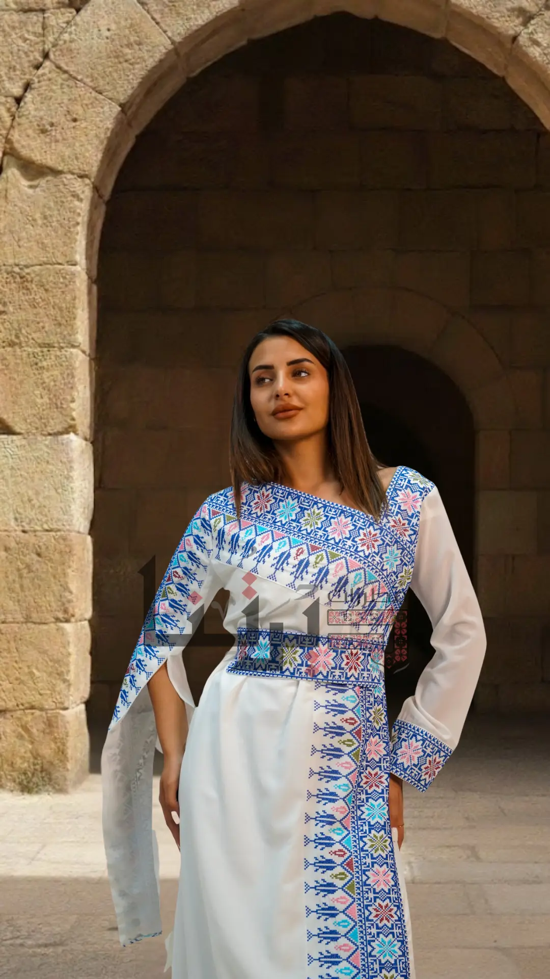 Embroidered White and Blue Dress