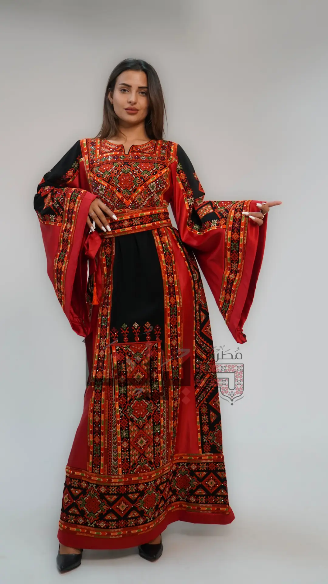 Embroidered Black and Red Kaftan