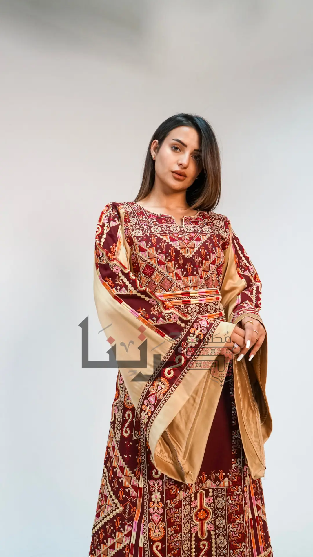Embroidered Maroon and Gold Kaftan