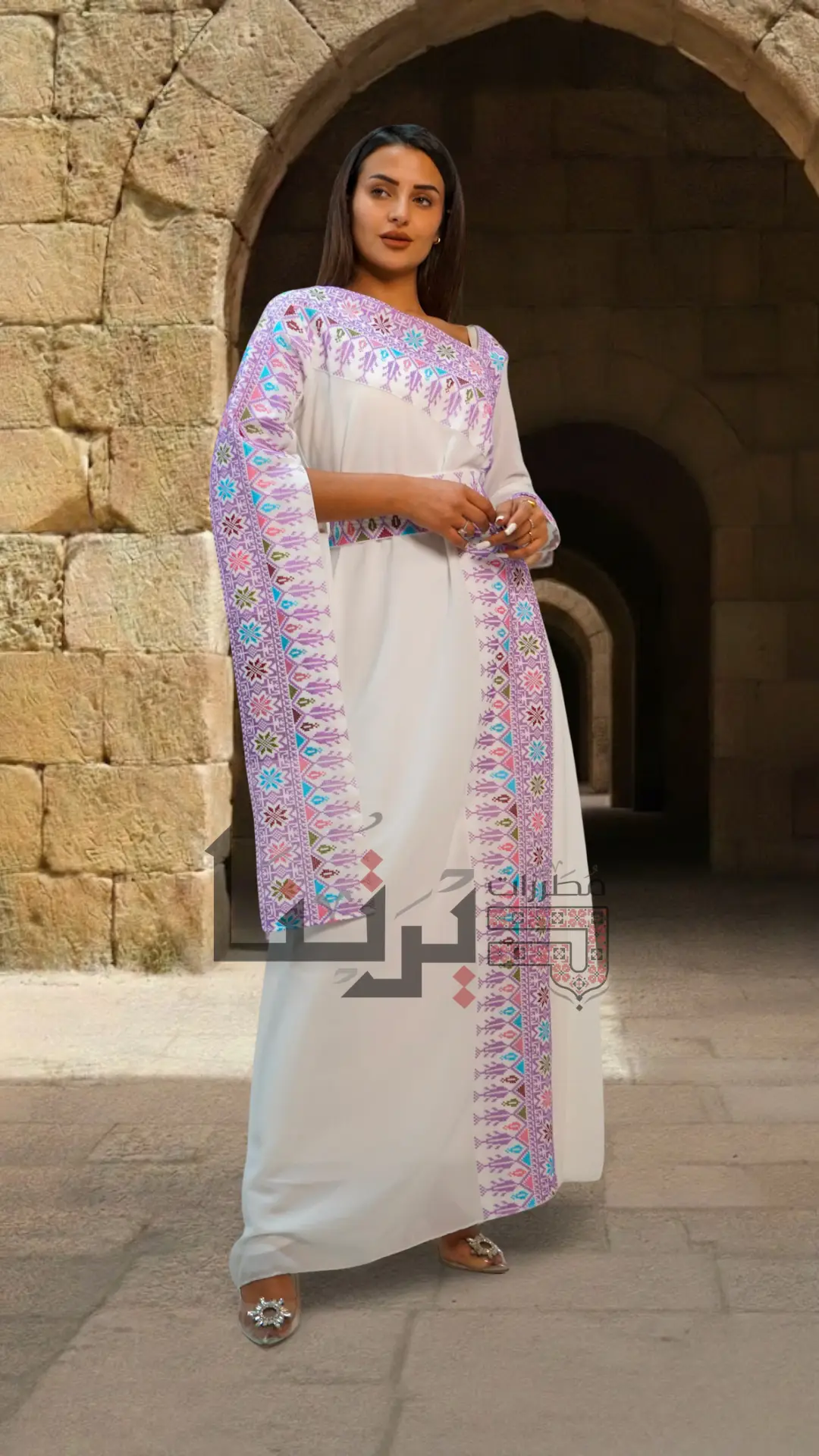 Embroidered White and Purple Dress