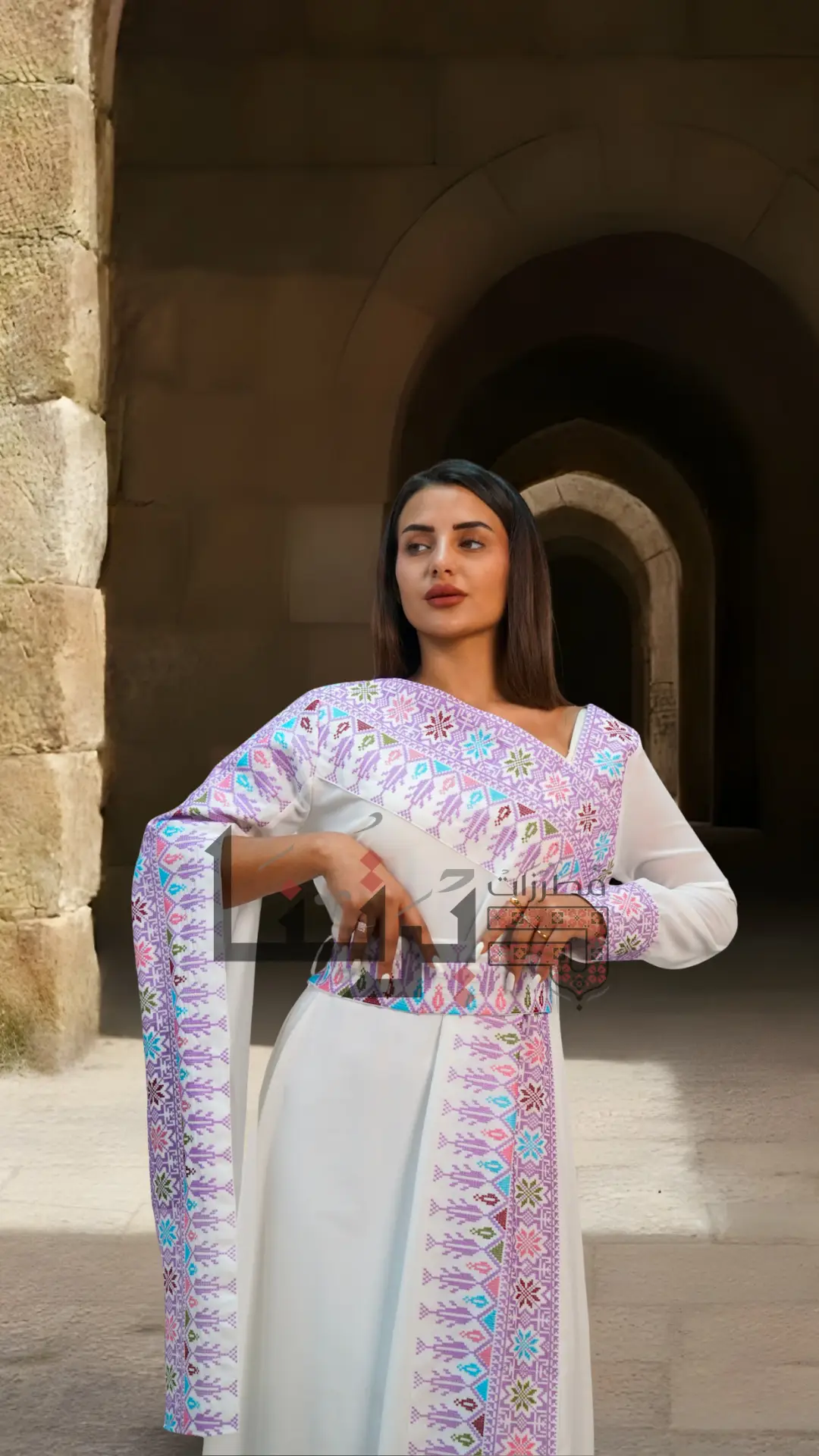 Embroidered White and Purple Dress