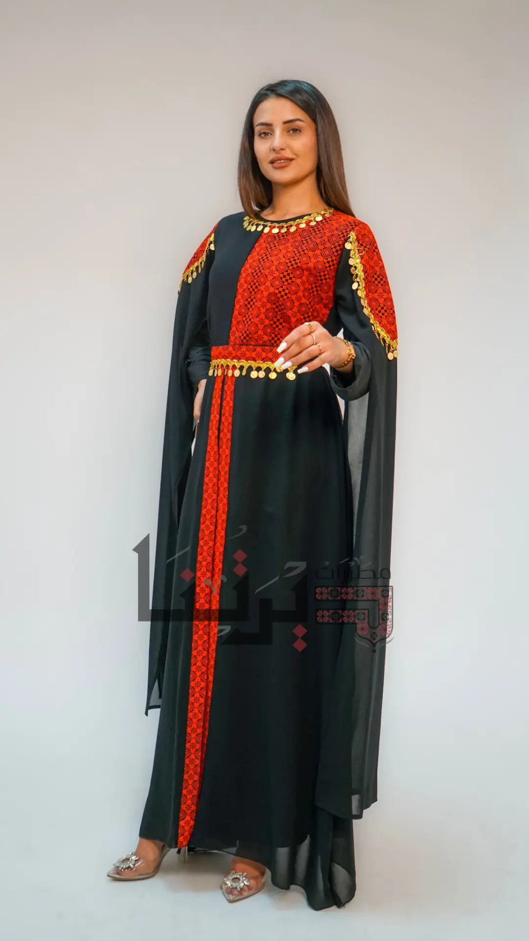 Embroidered Black and Red Dress