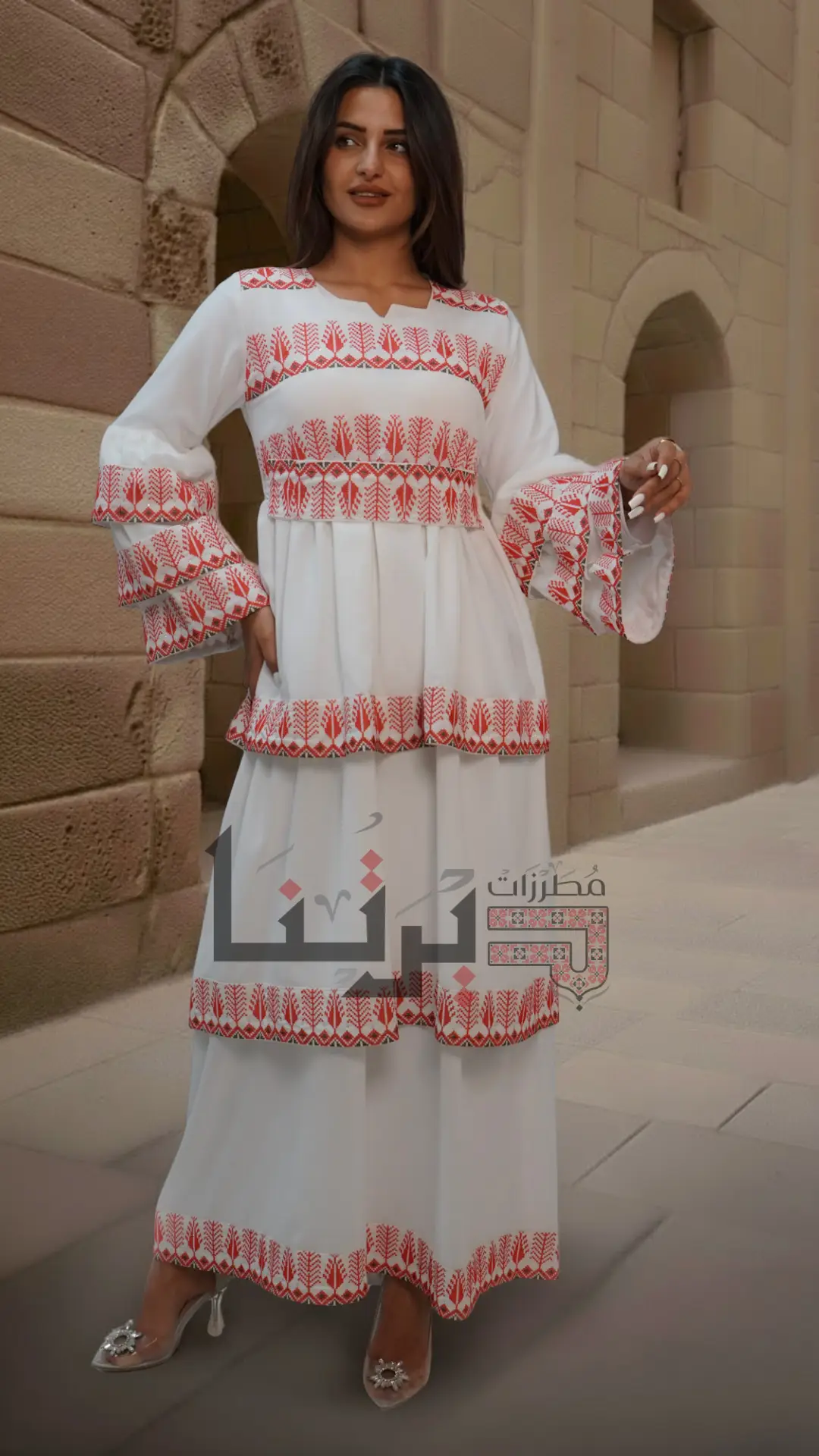 Embroidered White With Red Dress